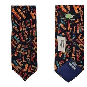 Vintage Commemorative Beatles 100% Silk Tie 'Help'   4 inch Wide Navy Multicolor